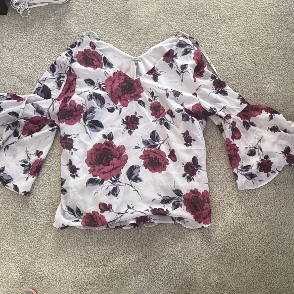 Charlotte Russe White and Red Floral Blouse